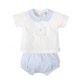 Babidu Baby Boy Pale Blue Embroidered Top and Short Set
